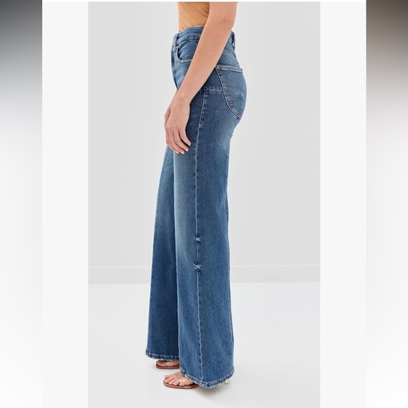 Good American Women's Good Waist Distressed Palazzo Jeans Size 28 Wide Leg - Picture 2 of 8